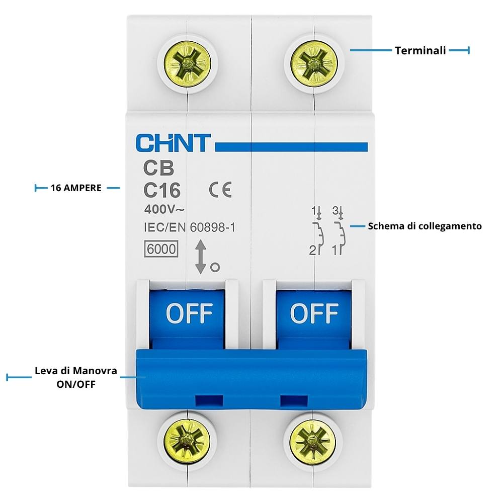 Chint interruttori magnetotermici 1p+n curva c 4,5ka serie eb 2 moduli *** ampere 16 ampere, confezione 1