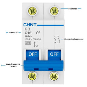 Chint interruttori magnetotermici 1p+n curva c 4,5ka serie eb 2 moduli *** ampere 16 ampere, confezione 1