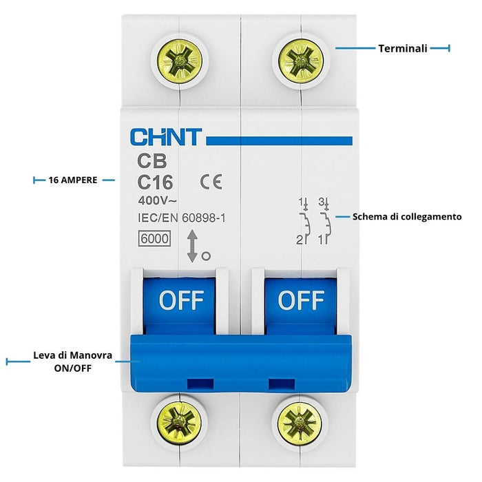 Chint interruttori magnetotermici 1p+n curva c 4,5ka serie eb 2 moduli *** ampere 16 ampere, confezione 1