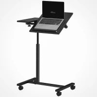 Tavolino da Divano Porta PC a Forma di C con Ruote Bloccabili e Piano Inclinabile, Nero
