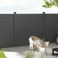 Recinzione da Giardino Oscurante in WPC Legno Composito e Alluminio da Esterno con Piedi, Modulabile, 186L x 187H cm, grigio