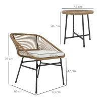Set da Giardino 3 Pezzi in Rattan PE e Acciaio con 2 Sedie con Cuscini e Tavolino Rotondo, Multicolore