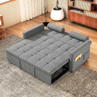 Divano convertibile 2 posti 3 in 1 divano letto con letto estraibile matrimoniale schienale regolabile 2 cuscini 151x137,5x84cm grigio