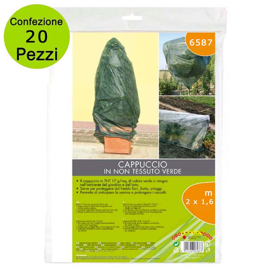 Multipack 20 pz telo protettivo cappuccio per piante in tnt verde 17g/mq misura 2 x 1,6 metri