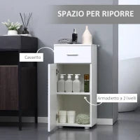 kleankin Mobile Bagno in Legno con Cassetto e Armadietto 1 Anta con Mensole, 35x30x77.5cm