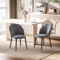 Set da 2 Sedie da Pranzo in Velluto Imbottite con Schienale a Conchiglia e Gambe in Metallo, Grigio