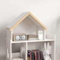 Libreria per Bambini 3-6 Anni a 3 Livelli per Libri e Giochi, in MDF e Legno di Pino, 65x25x108.5 cm, Bianco