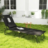 Sdraio Pieghevole Reclinabile su 4 Livelli con Foro per Lettura e Cuscino in Tessuto Oxford e Acciaio, 187x58x36 cm, Nero