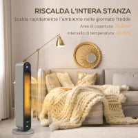 Stufa Elettrica Oscillante a 3 Modalità, Temperatura Regolabile e Telecomando, Ø25x73.5 cm, Argento