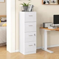 Armadio per Ufficio a 4 Cassetti con 2 Serrature e Barra Portadocumenti, in Legno, 40x42x130.8 cm, Bianco