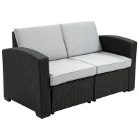 Divano da Esterno a 2 Posti da in PP Plastica ad Effetto Rattan, Divano da Giardino con Cuscini Rimovibili e Lavabili, Grigio e Nero