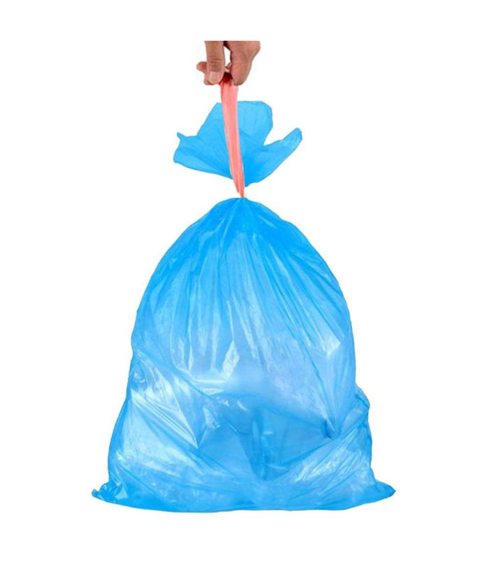 7x Rotoli Sacchetti Buste Spazzatura 40lt 55x65 Chiusura Laccetto Azzurro 105pz         