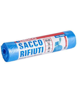 7x Rotoli Sacchetti Buste Spazzatura 40lt 55x65 Chiusura Laccetto Azzurro 105pz         