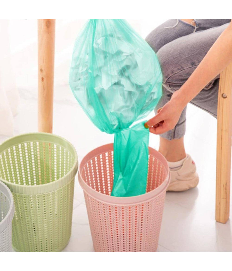 7x Rotoli Sacchetti Buste Spazzatura 40lt 55x65cm Chiusura Laccetto Verde 105pz         