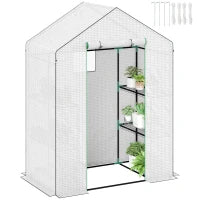 Serra da giardino con 1 porta 1 finestra 3 livelli per Verdure Piante Fiori Tela PE 143 x 74 x 190 cm bianco
