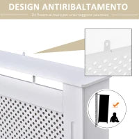 Copritermosifone in Legno MDF, Copertura per Termosifone Moderna con Ripiano Superiore Verniciato Bianco, 151.5x82x19 cm