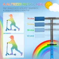 Monopattino per Bambini 3-7 Anni Pieghevole a 2 Ruote e Altezza Regolabile, 67x32x65-78 cm, Blu