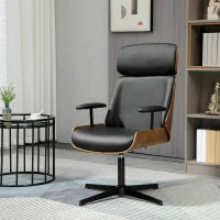 Sedia per Scrivania con Schienale in Legno e Seduta in Pelle PU Traspirante e Imbottita, 62x76.5x105 cm, Nera