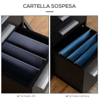 Cassettiera Portadocumenti in Legno a 3 Cassetti con Chiavi di Sicurezza e 5 Ruote, 39.2x40x65.4 cm, Nero