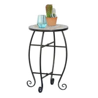 Tavolino da Giardino, Tavolo da Esterno in Metallo Nero e Ceramica, Verde e Arancione Ф36 x 58cm