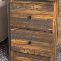 Comodino con 2 Cassetti dallo stile Rustico in Legno, 40x30x56 cm, Marrone
