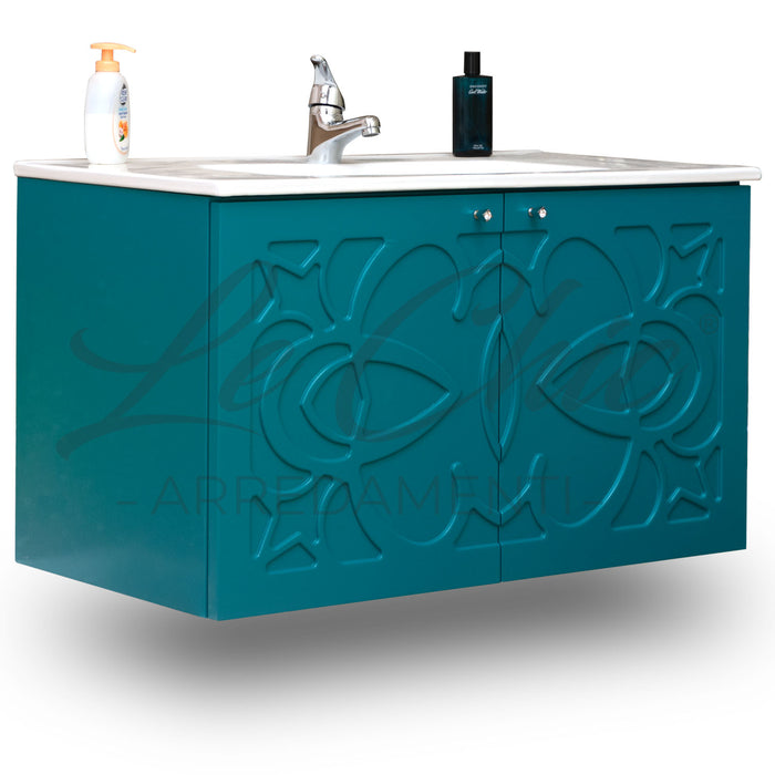 Mobile moderno sospeso Luxury verde smeraldo - 120 cm, Specchiera con applicco