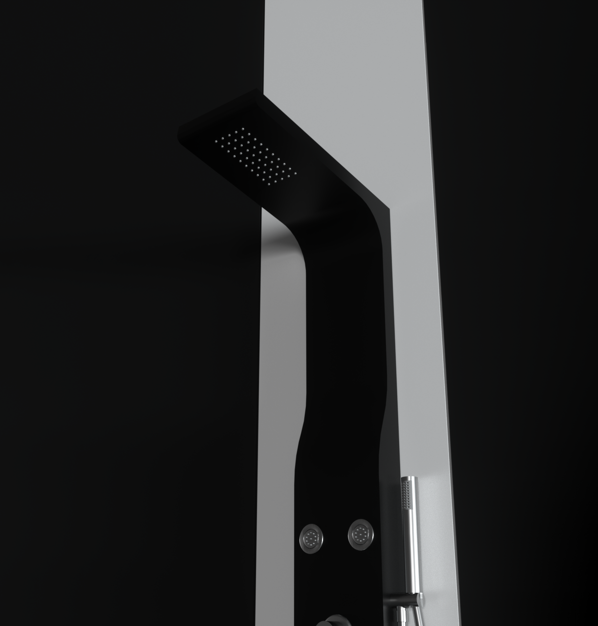 Pannello doccia idromassaggio in ABS verniciato a polvere finitura nero opaco