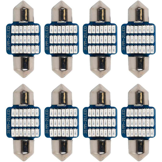 8 Pezzi Lampada Led Siluro 31mm Canbus T11 SV8.5 C5W C10W 21 SMD 3014 12V 1W 160lm Luce Colore Blu