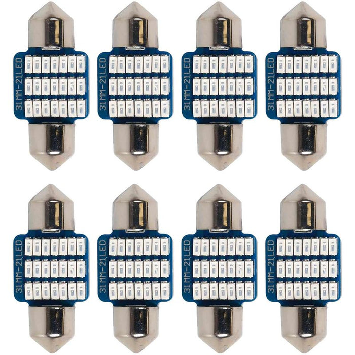 8 Pezzi Lampada Led Siluro 31mm Canbus T11 SV8.5 C5W C10W 21 SMD 3014 12V 1W 160lm Luce Colore Blu