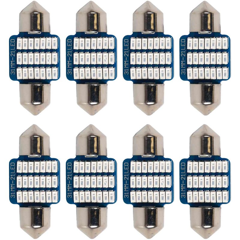 8 Pezzi Lampada Led Siluro 31mm Canbus T11 SV8.5 C5W C10W 21 SMD 3014 12V 1W 160lm Luce Colore Blu