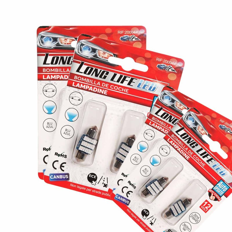 8 Pezzi Lampada Led Siluro 31mm Canbus T11 SV8.5 C5W C10W 21 SMD 3014 12V 1W 160lm Luce Colore Blu