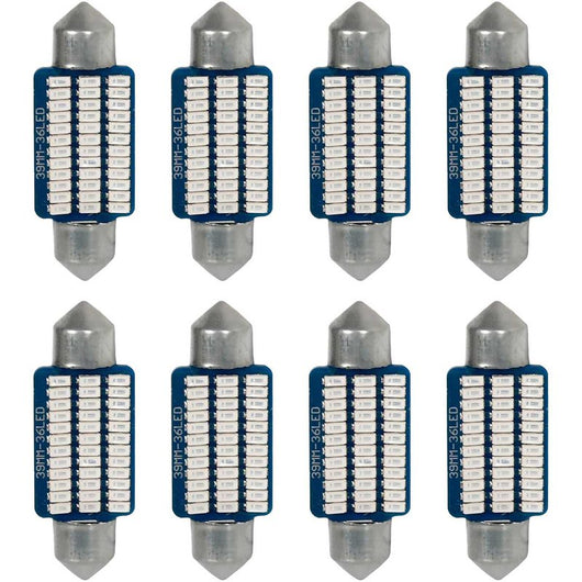 8 Pezzi Lampada Led Siluro 36mm Canbus T11 SV8.5 C5W C10W 30 SMD 3014 12V 1.8W 160lm Luce Colore Blu