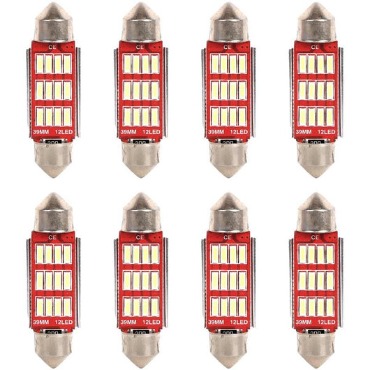 8 Pezzi Lampada Led Siluro 39mm Canbus T11 SV8.5 C5W C10W 12 SMD 4014 12V 1.8W 180lm Bianco Freddo 6500K
