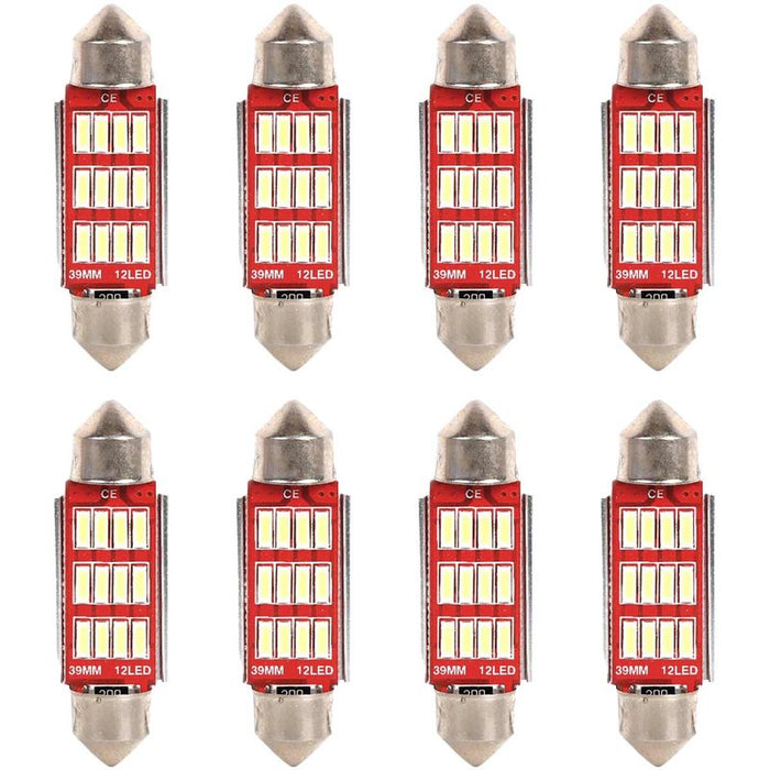 8 Pezzi Lampada Led Siluro 39mm Canbus T11 SV8.5 C5W C10W 12 SMD 4014 12V 1.8W 180lm Bianco Freddo 6500K