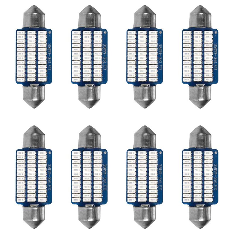 8 Pezzi Lampada Led Siluro 39mm Canbus T11 SV8.5 C5W C10W 36 SMD 3014 12V 1.8W 160lm Luce Colore Blu
