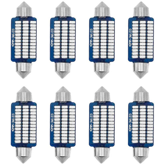 8 Pezzi Lampada Led Siluro 41mm Canbus T11 SV8.5 C5W 36 SMD 3014 12V 1.8W 160lm Luce Colore Blu