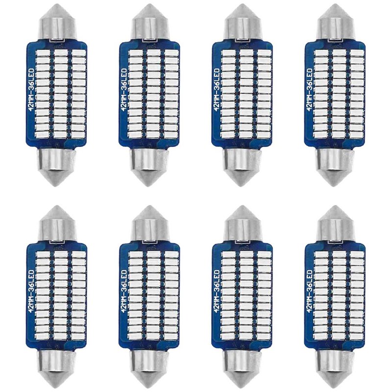 8 Pezzi Lampada Led Siluro 41mm Canbus T11 SV8.5 C5W 36 SMD 3014 12V 1.8W 160lm Luce Colore Blu