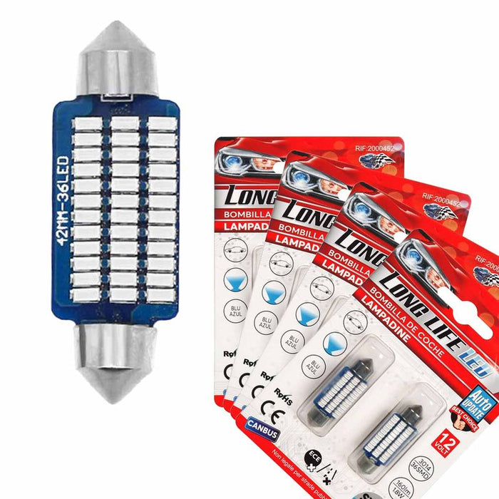 8 Pezzi Lampada Led Siluro 41mm Canbus T11 SV8.5 C5W 36 SMD 3014 12V 1.8W 160lm Luce Colore Blu
