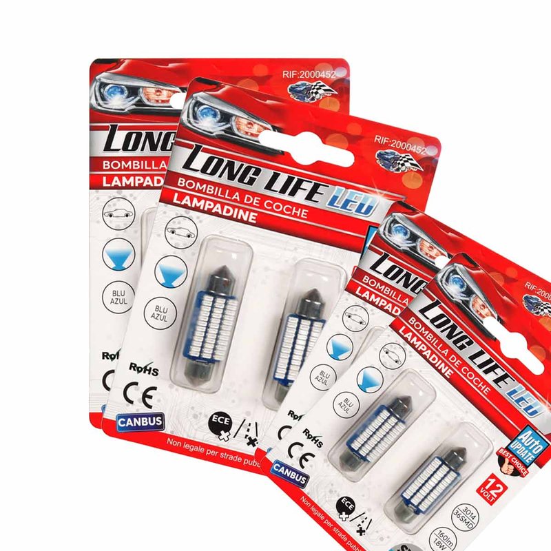 8 Pezzi Lampada Led Siluro 41mm Canbus T11 SV8.5 C5W 36 SMD 3014 12V 1.8W 160lm Luce Colore Blu