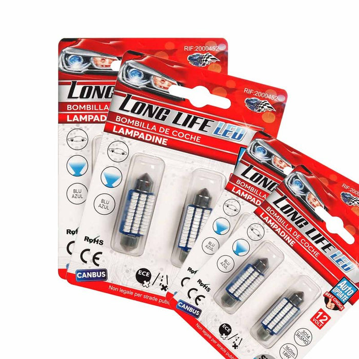 8 Pezzi Lampada Led Siluro 41mm Canbus T11 SV8.5 C5W 36 SMD 3014 12V 1.8W 160lm Luce Colore Blu