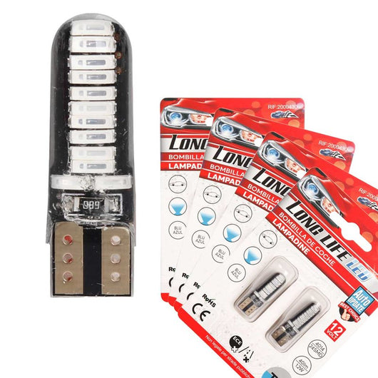 8 Pezzi Lampada Led T10 W5W 24 SMD 4014 12V 1.2W 40lm Luce Colore Blu 34mm