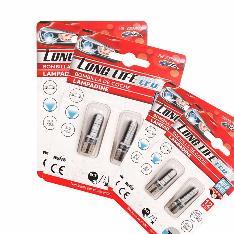 8 Pezzi Lampada Led T10 W5W 24 SMD 4014 12V 1.2W 40lm Luce Colore Blu 34mm