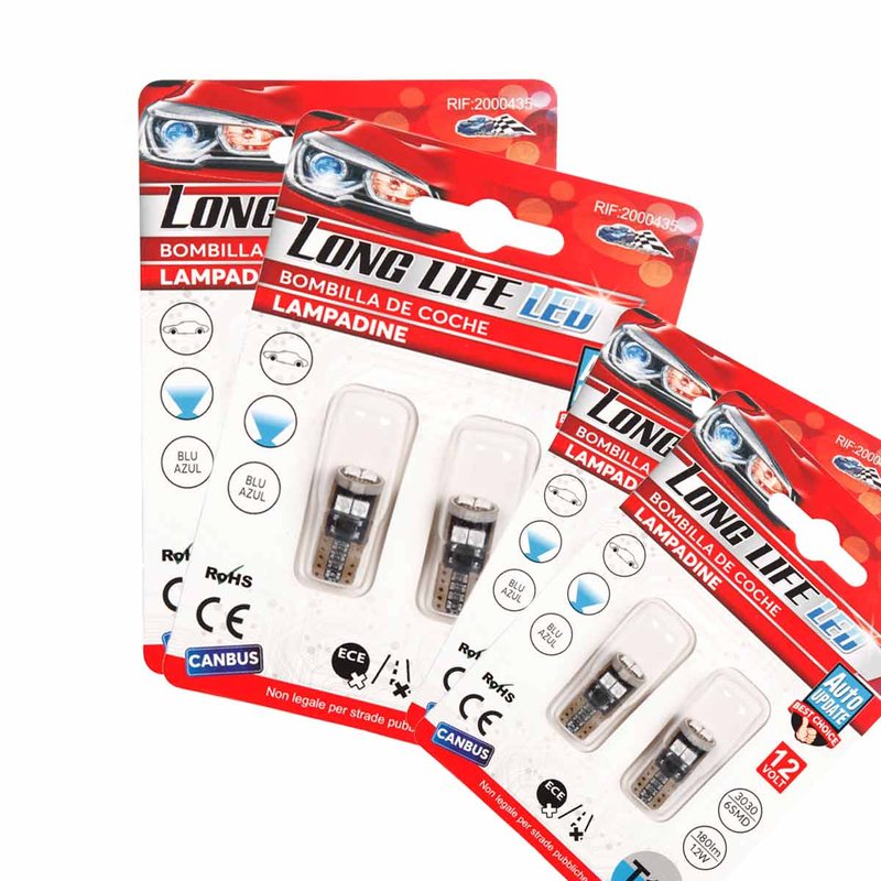 8 Pezzi Lampada Led T10 W5W 6 SMD 3030 12V 1.2W 180lm Luce Colore Blu 26mm
