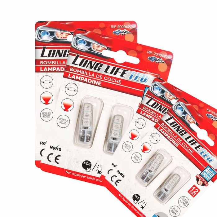 8 Pezzi Lampada Led T10 W5W  6 SMD 5050 12V 0.8W 60lm Colore Rosso 34mm