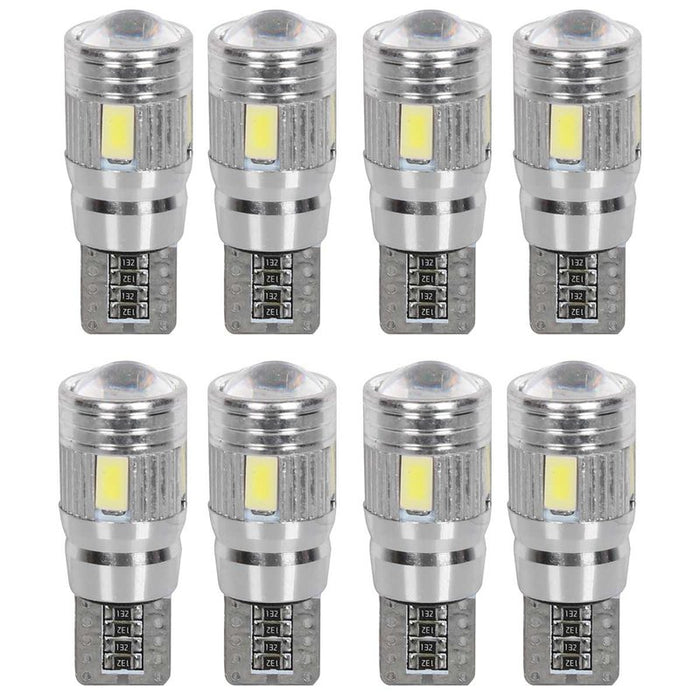 8 Pezzi Lampada Led T10 W5W 6 SMD 5630 12V 1.8W 300lm Bianco Freddo 6500K 30mm