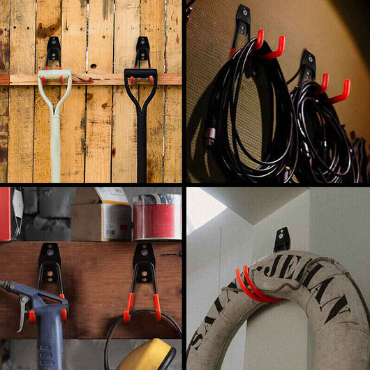 Set J Large - 8 ganci da garage per carichi pesanti, ganci da parete curvi 11x14 cm, doppio braccio antiscivolo