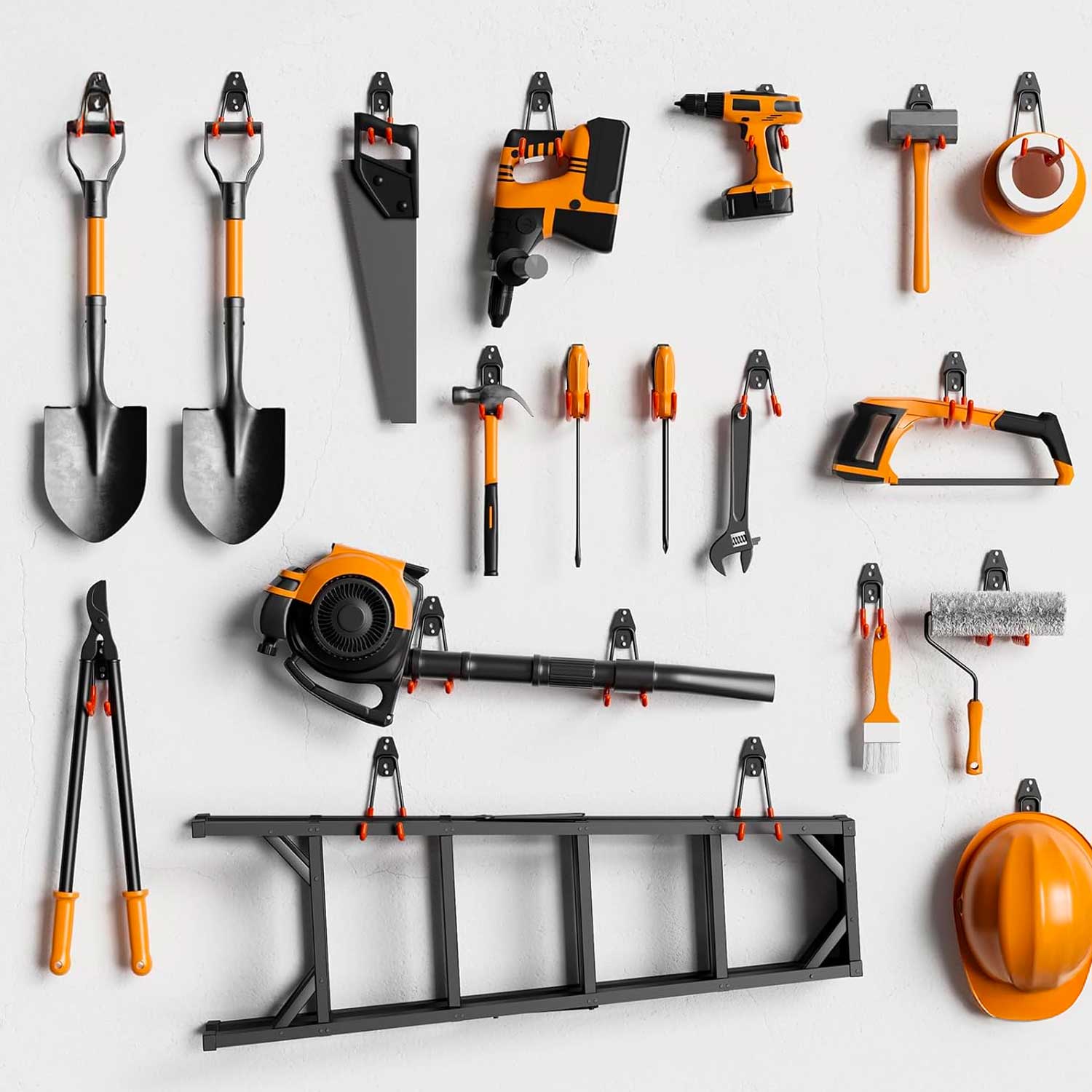 Set J Large - 8 ganci da garage per carichi pesanti, ganci da parete curvi 11x14 cm, doppio braccio antiscivolo