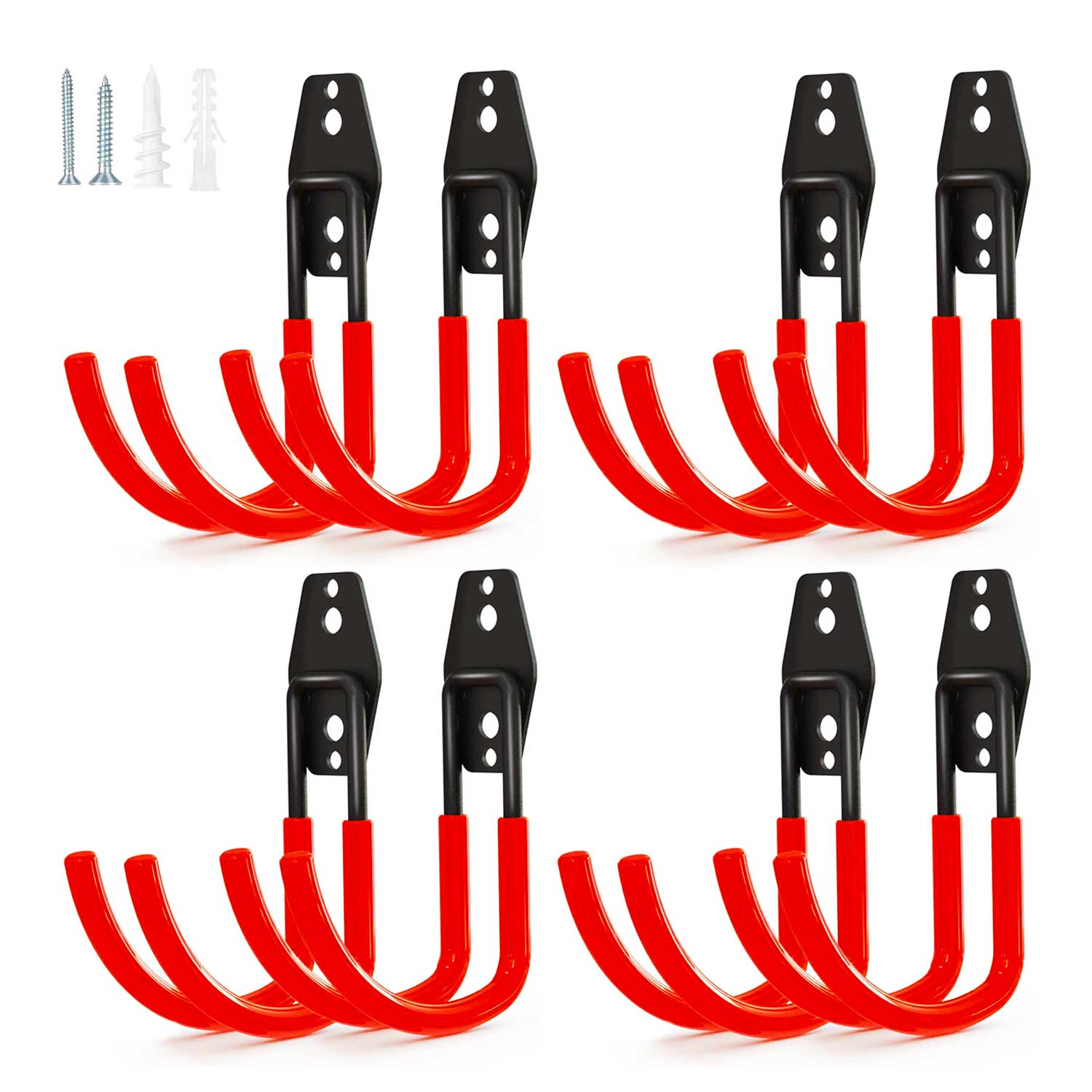 Set J Large - 8 ganci da garage per carichi pesanti, ganci da parete curvi 11x14 cm, doppio braccio antiscivolo