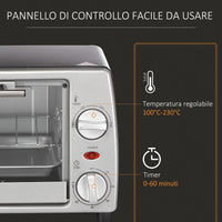 Easycomfort Fornetto Elettrico 10L Temperatura Regolabile e Timer, Griglia e Teglia Incluse, 750W, 36.5x26x22cm, Argento Nero