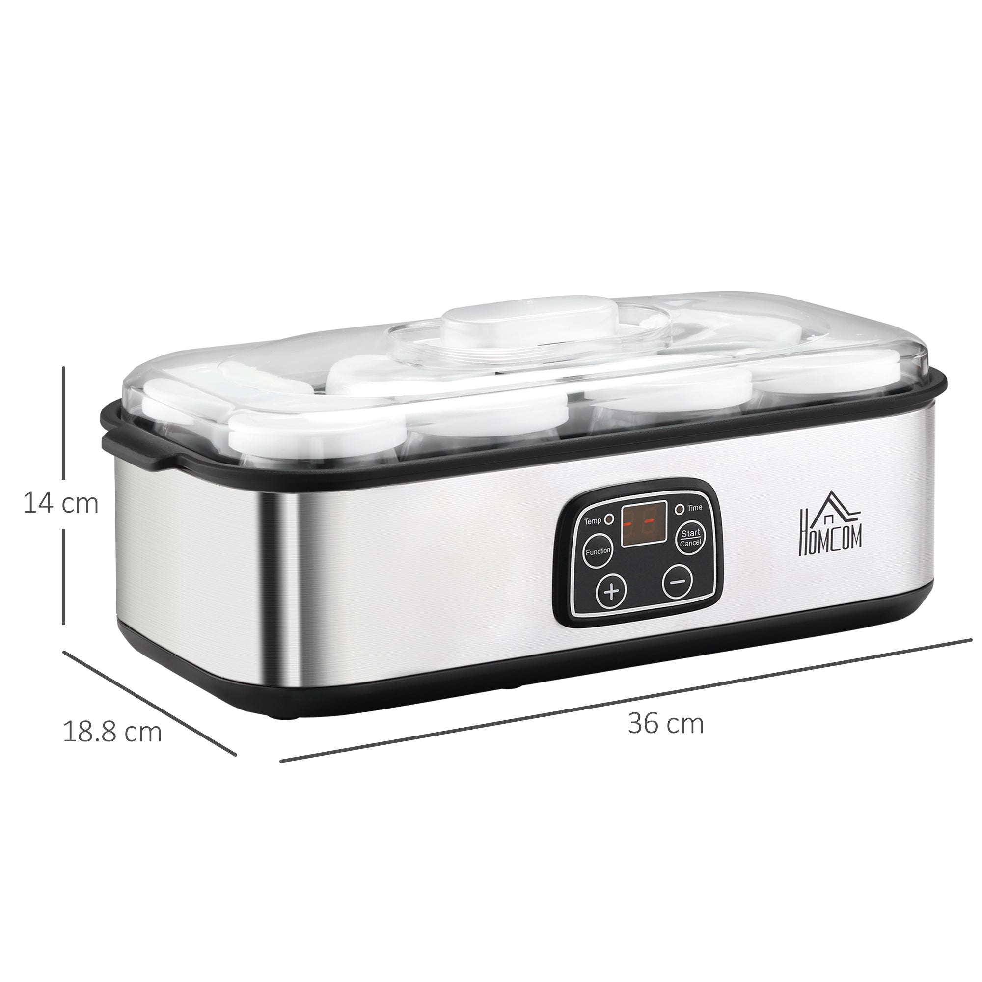 EasyComfort Yogurtiera Elettrica 30W con 8 Vasetti Inclusi, Timer 1-48 Ore e Temperatura Regolabile 20-50°C, 36x18.8x14cm, Argento